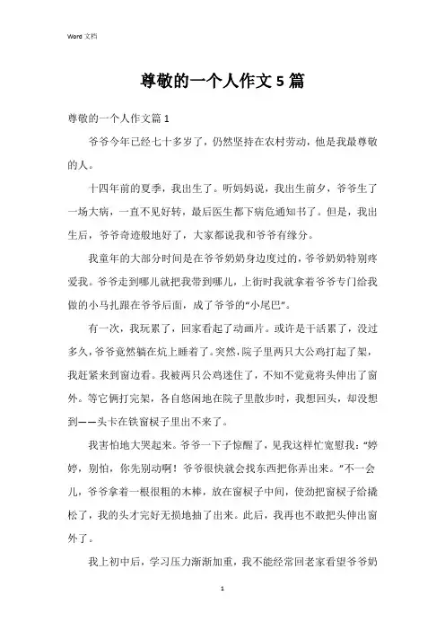尊敬的一个人作文5篇