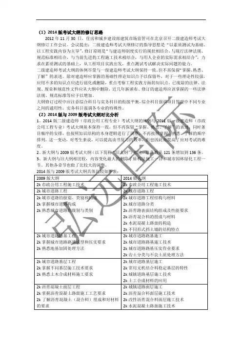 2014年二级建造师市政专业实务考试大纲