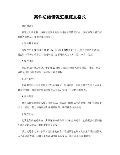 案件总结情况汇报范文格式