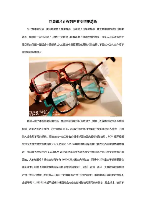 鸿晨镜片让世界变得更清晰