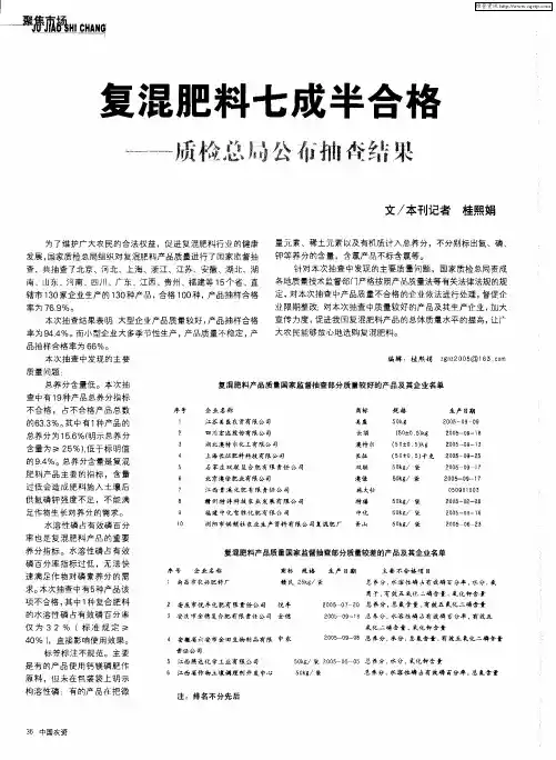 复混肥料七成半合格——质检总局公布抽查结果