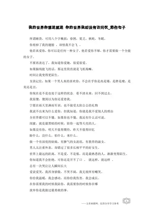 我的世界你想进就进 你的世界我却没有访问权-悲伤句子