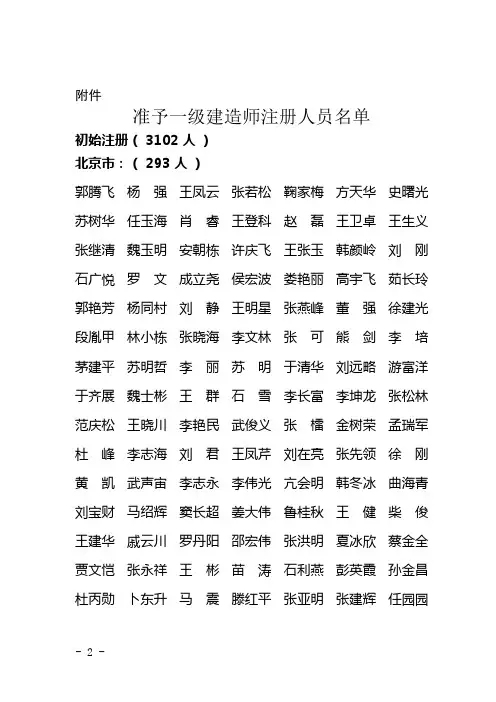 准予一级建造师注册人员名单