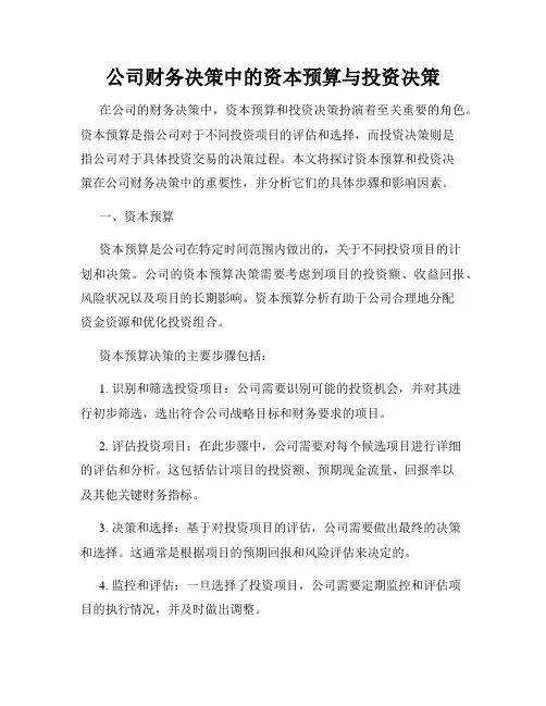 公司财务决策中的资本预算与投资决策