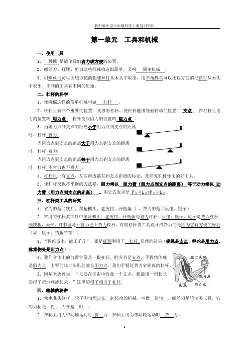 教科版小学科学六年级上册科学复习要点