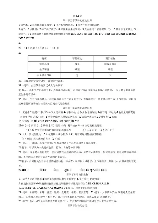 生物八上资源与评价答案