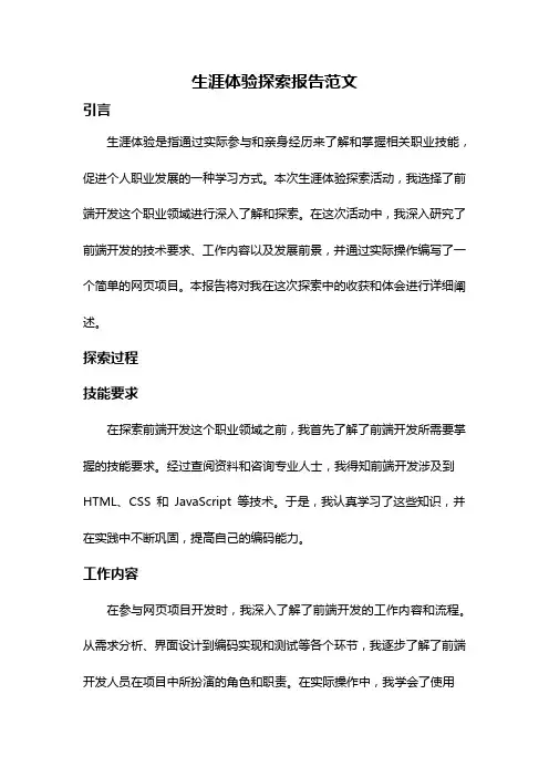 生涯体验探索报告范文