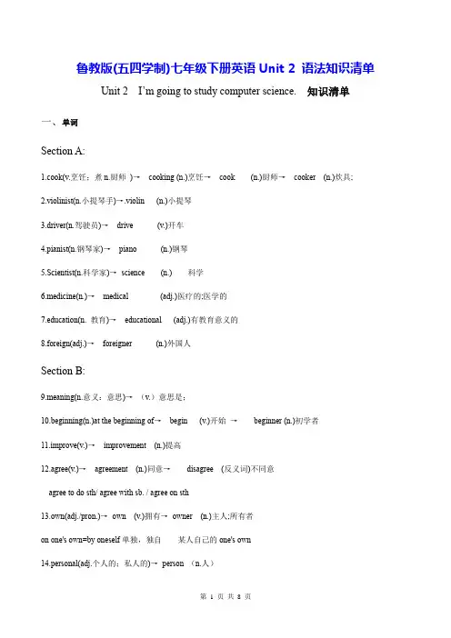 鲁教版(五四学制)七年级下册英语Unit 2 语法知识清单