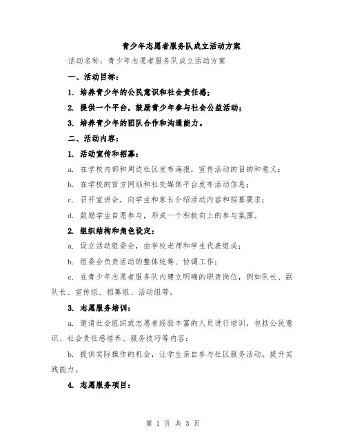 青少年志愿者服务队成立活动方案