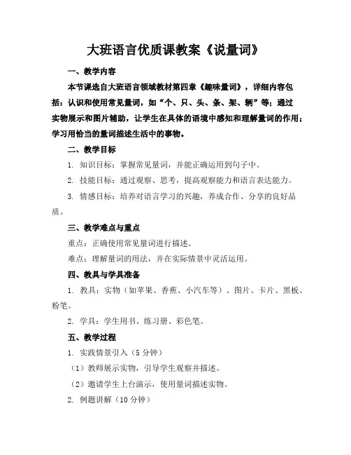 大班语言优质课教案《说量词》
