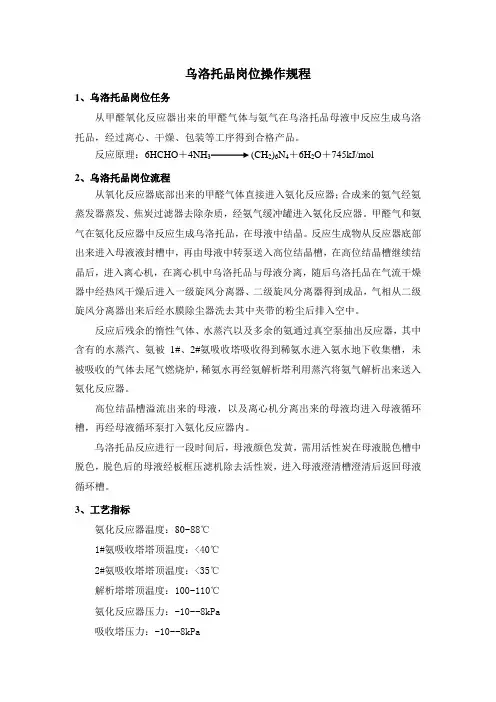 乌洛托品岗位操作规程
