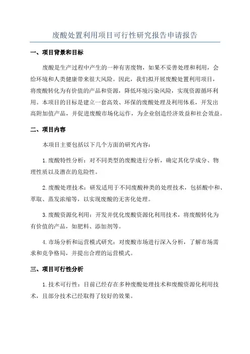 废酸处置利用项目可行性研究报告申请报告