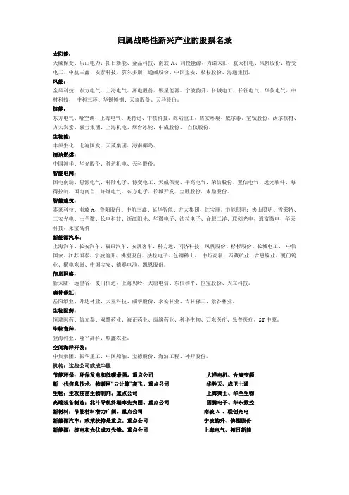 战略性新兴产业的股票名录