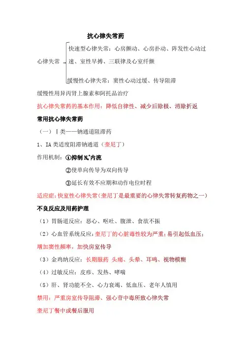 抗心律失常药知识点总结