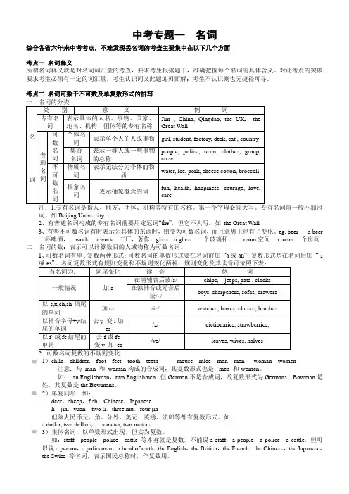 中考专题一--名词
