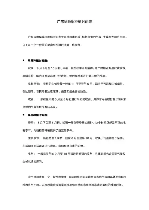 广东早晚稻种植时间表