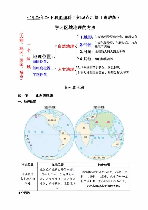 2025(粤教版)地理七年级下册全册知识点