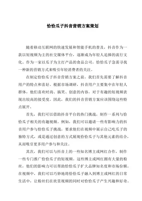 恰恰瓜子抖音营销方案策划