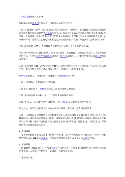 实验动物分级及其标准 常用实验动物的主要生物学特征和生理数据