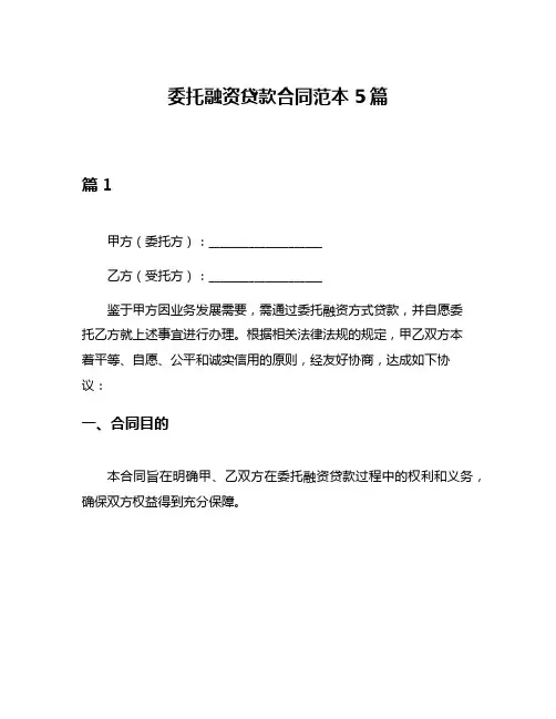 委托融资贷款合同范本5篇