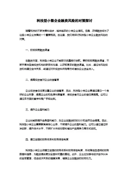 科技型小微企业融资风险的对策探讨