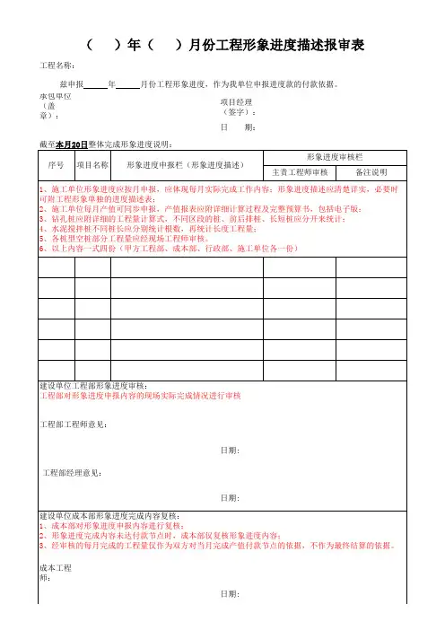 形象进度描述报审表