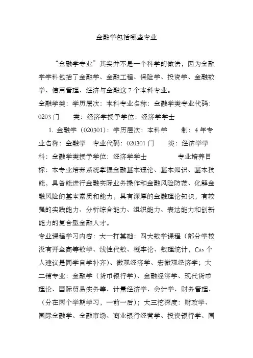 金融学包括哪些专业