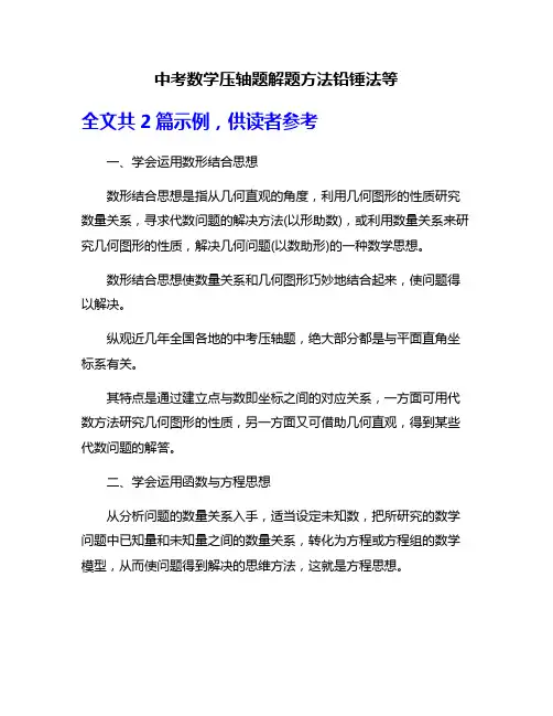 中考数学压轴题解题方法铅锤法等