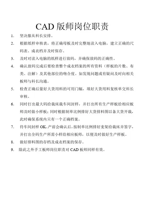 CAD版师岗位职责