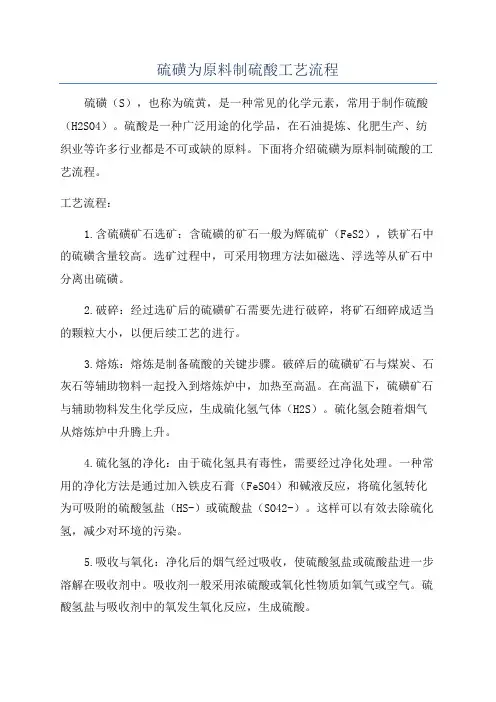 硫磺为原料制硫酸工艺流程