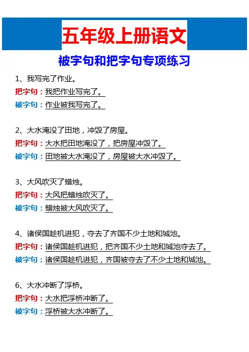 五年级上册语文 被字句和把字句专项练习