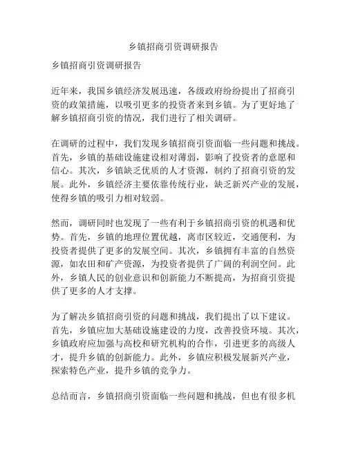 乡镇招商引资调研报告