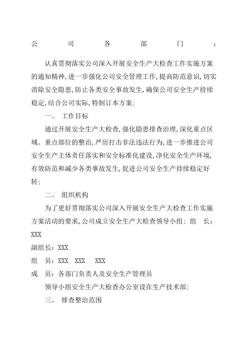 安全生产大检查工作实施方案