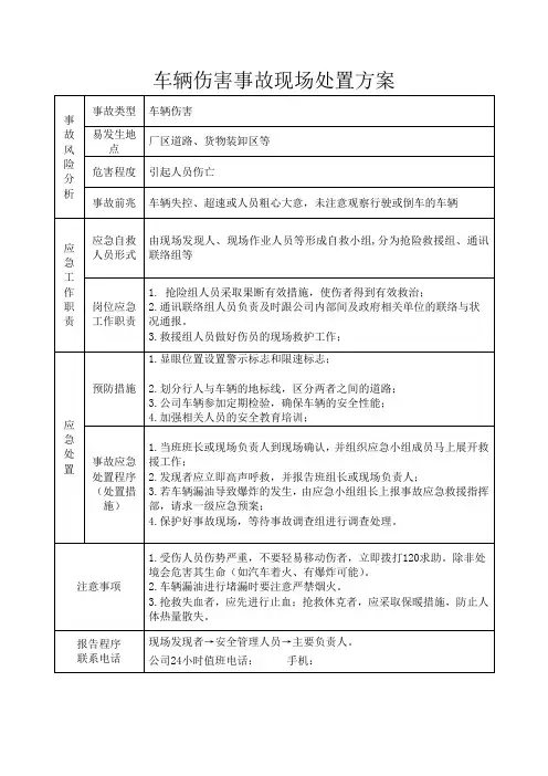 车辆伤害事故现场处置方案
