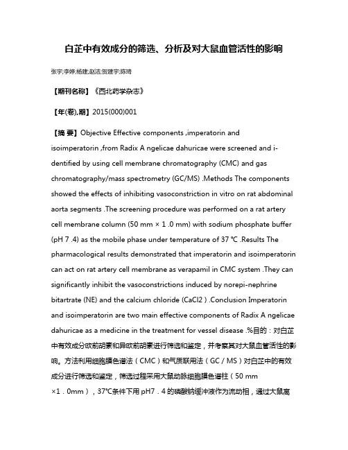 白芷中有效成分的筛选、分析及对大鼠血管活性的影响