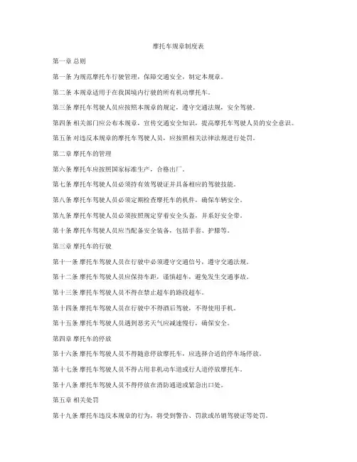 摩托车规章制度表