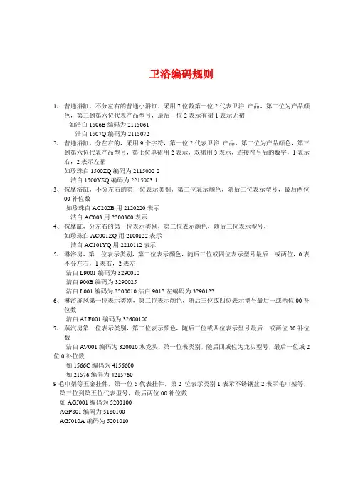 箭牌卫浴品牌卫浴编码规则