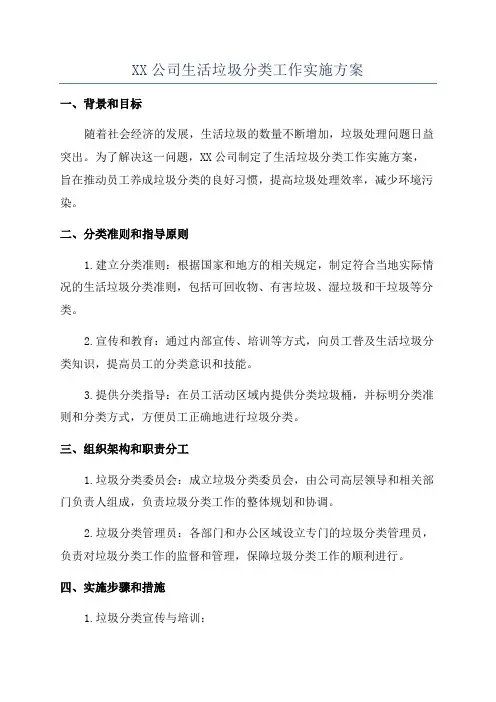 XX公司生活垃圾分类工作实施方案
