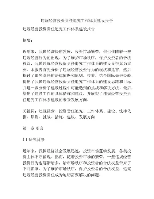 违规经营投资责任追究工作体系建设报告
