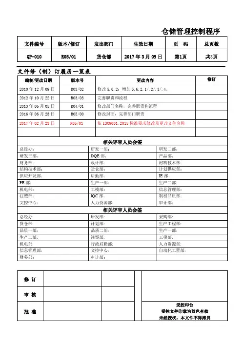 QP-010仓库储存管理控制程序
