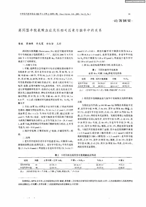 高同型半胱氨酸血症及其相关因素与脑卒中的关系