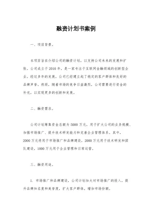 融资计划书案例