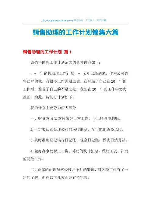 2021年销售助理的工作计划锦集六篇