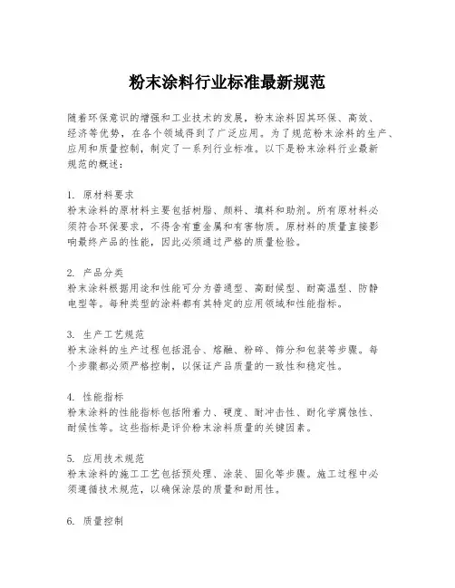 粉末涂料行业标准最新规范