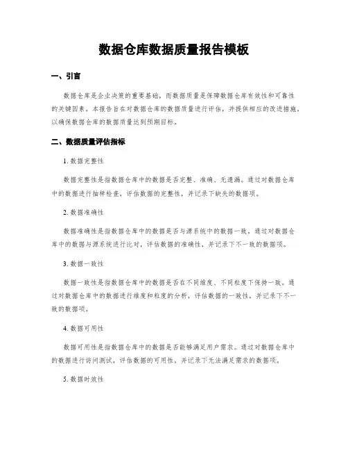 数据仓库数据质量报告模板