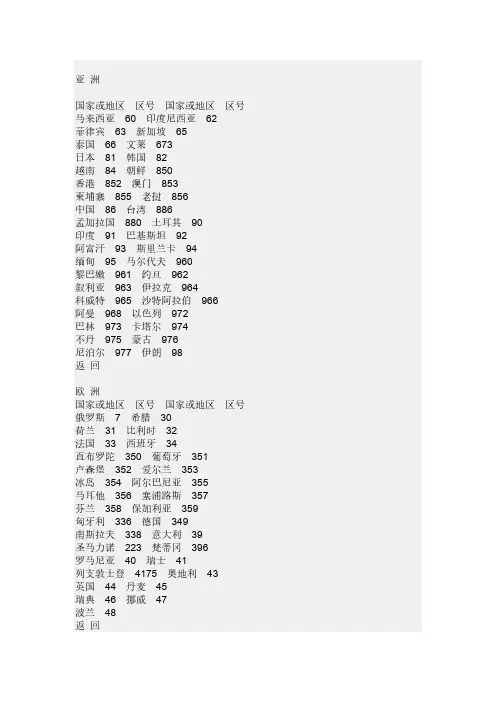 【免费下载】世界各个国家区号