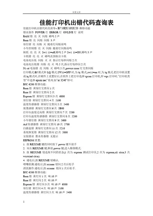 佳能打印机出错代码查询表
