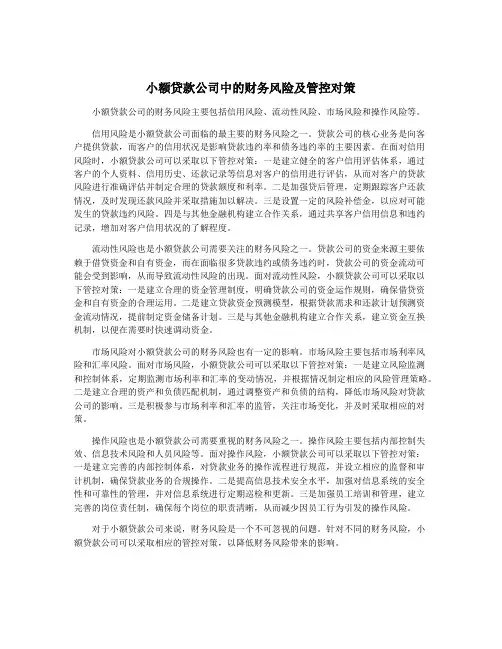 小额贷款公司中的财务风险及管控对策