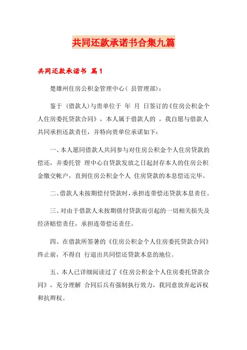 共同还款承诺书合集九篇