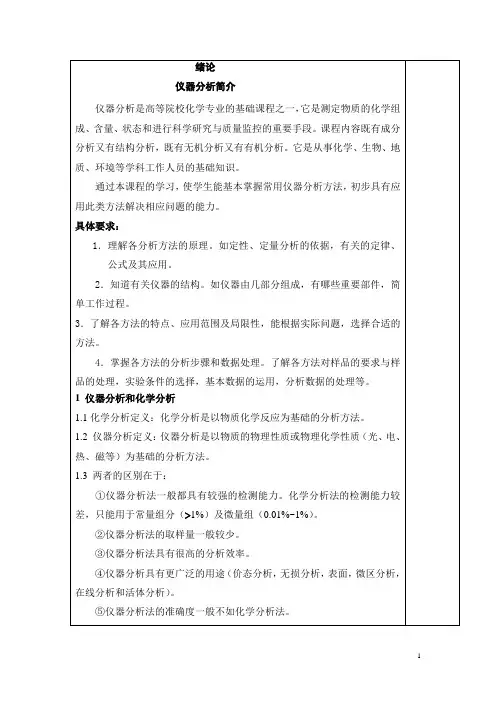 仪器分析绪论